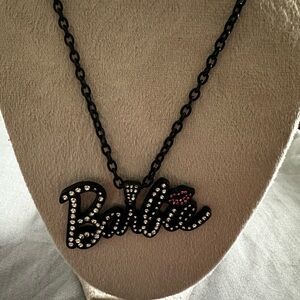 Bold 'Barbie' Crystal Pendant Necklace - Black with Pink Accent